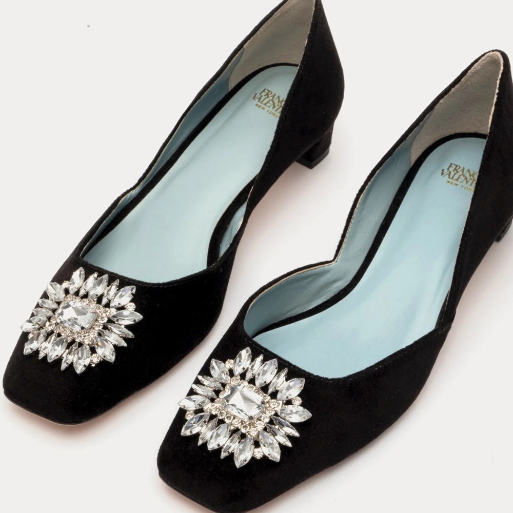 Frances Valentine Black Heels with Crystal Embellishment